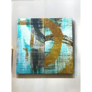 Z Gallerie Abstract Canvas Wall Art Set Of 2 Blue Green Brown 20” X 10” Each EUC